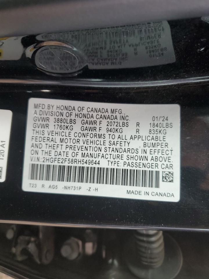 2024 Honda Civic Sport VIN: 2HGFE2F58RH549644 Lot: 65278155