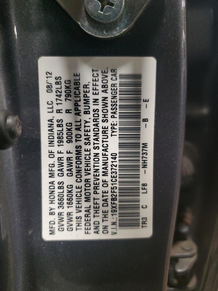 2012 Honda Civic Lx VIN: 19XFB2F51CE372140 Lot: 64574575