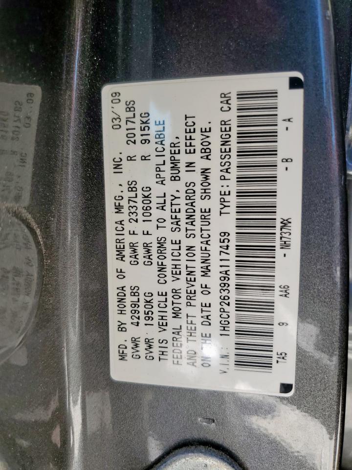 2009 Honda Accord Lx VIN: 1HGCP26399A117459 Lot: 66548445