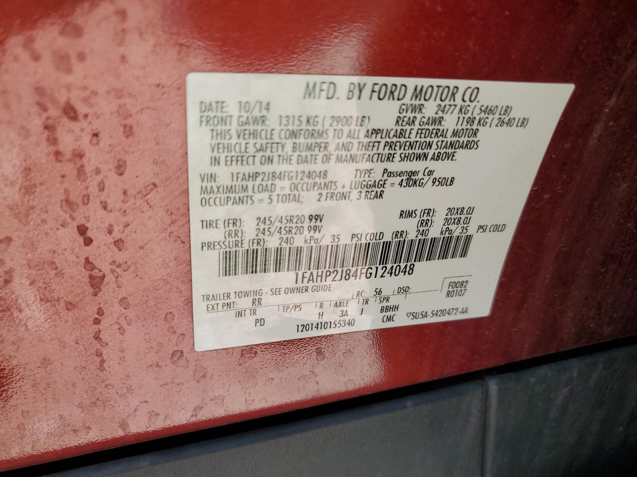 2015 Ford Taurus Limited VIN: 1FAHP2J84FG124048 Lot: 65095315