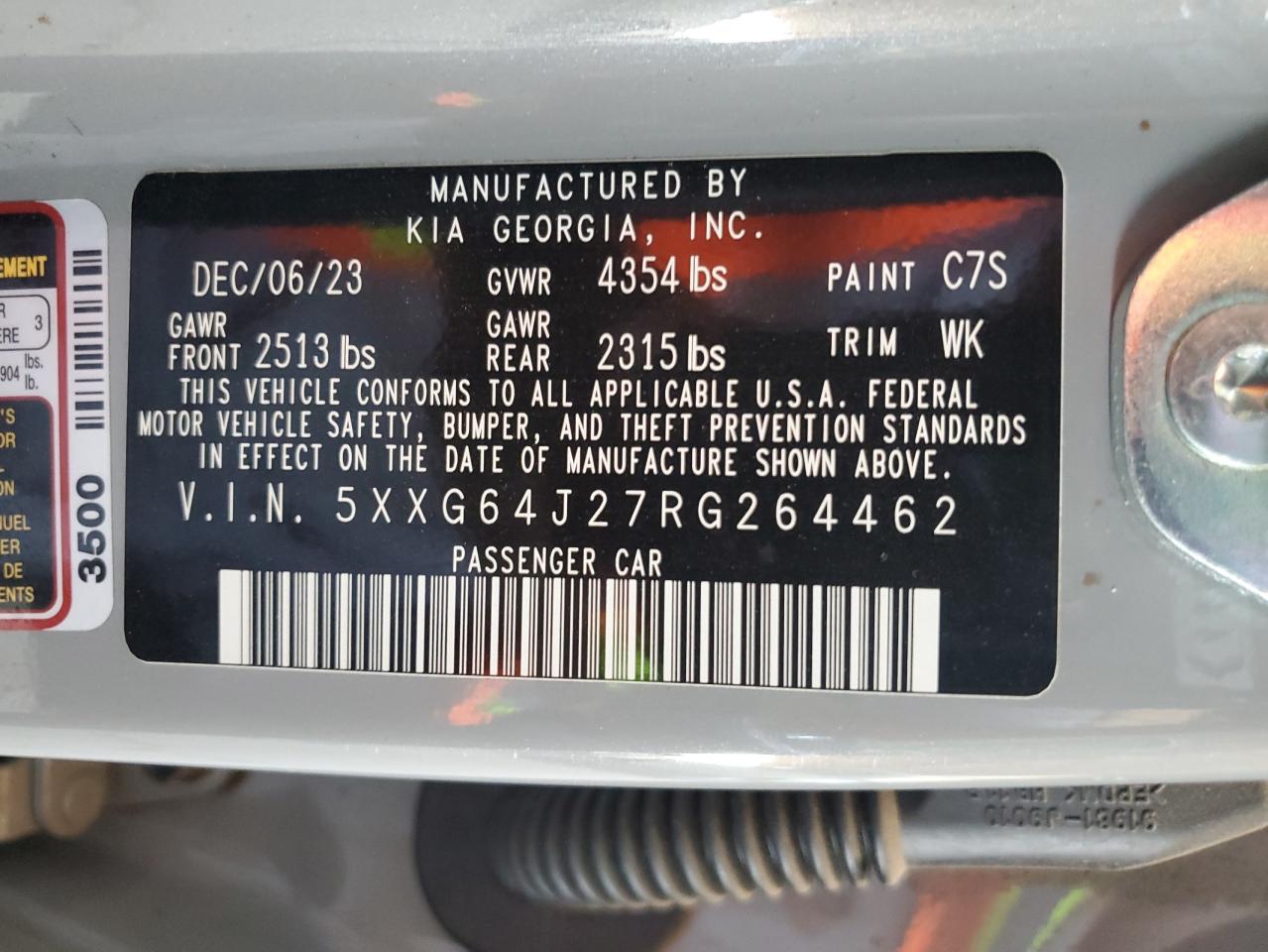 2024 Kia K5 Gt Line VIN: 5XXG64J27RG264462 Lot: 64981525