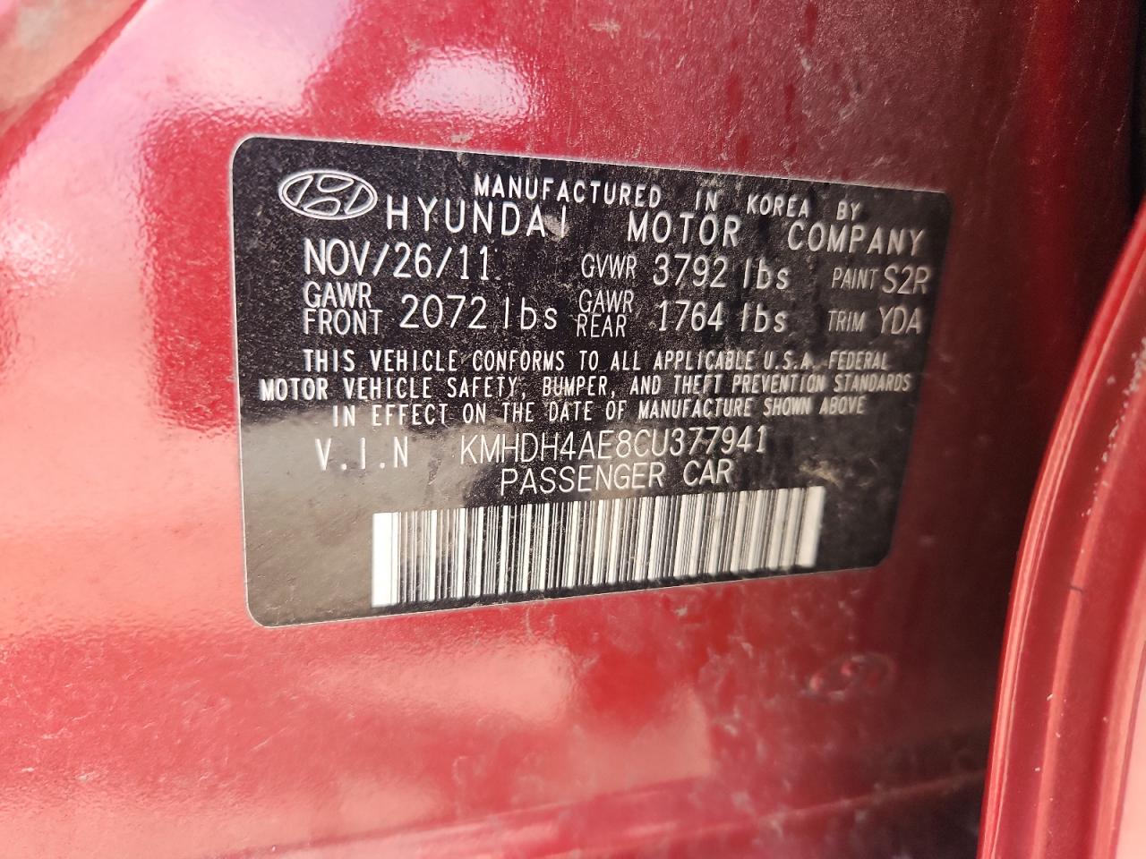 2012 Hyundai Elantra Gls VIN: KMHDH4AE8CU377941 Lot: 64216495