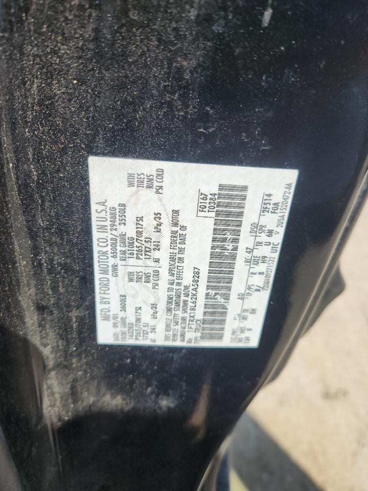 2002 Ford F150 VIN: 1FTRX18L62KA58287 Lot: 63498265