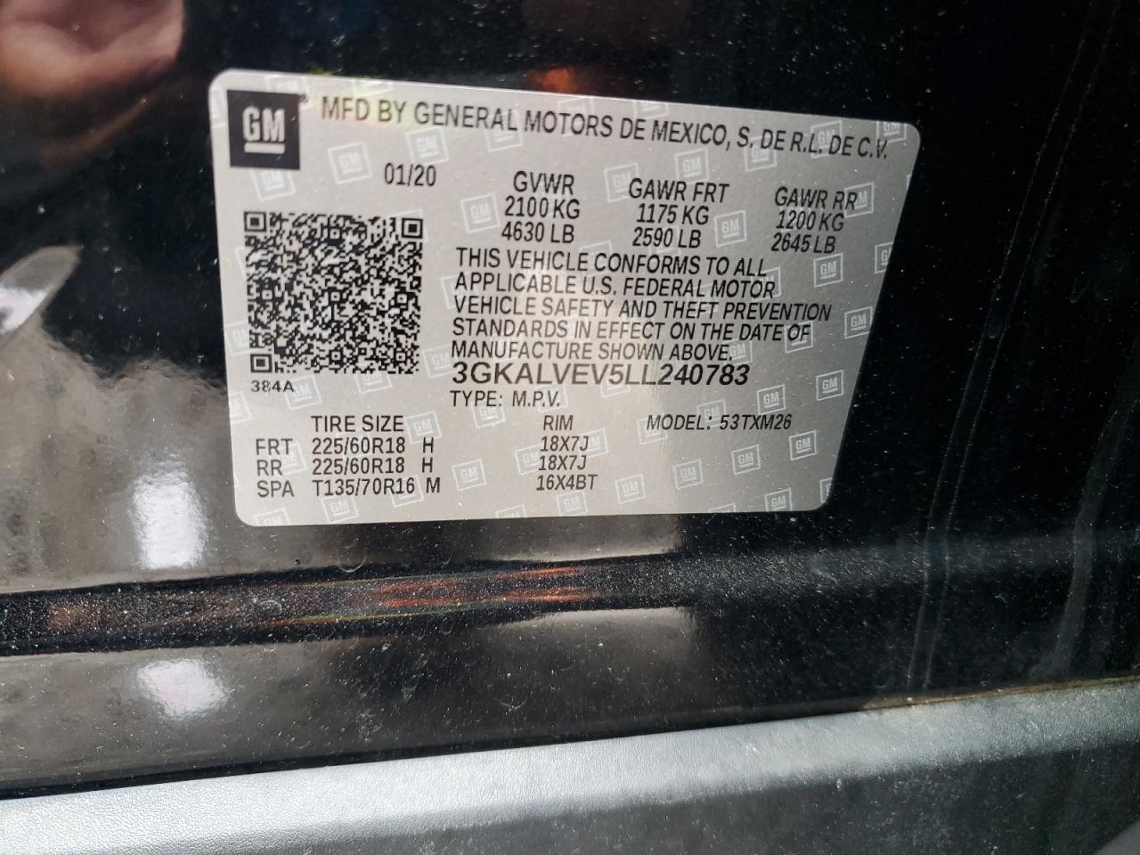 2020 GMC Terrain Slt VIN: 3GKALVEV5LL240783 Lot: 64201875