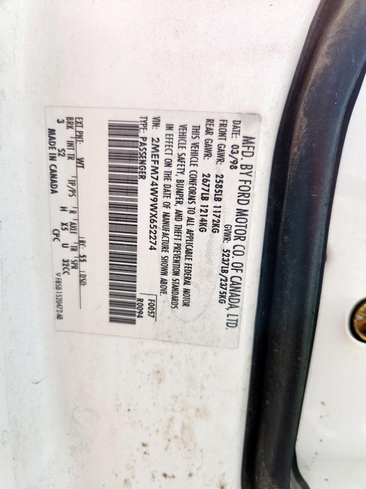 1998 Mercury Grand Marquis Gs VIN: 2MEFM74W9WX652274 Lot: 64412725
