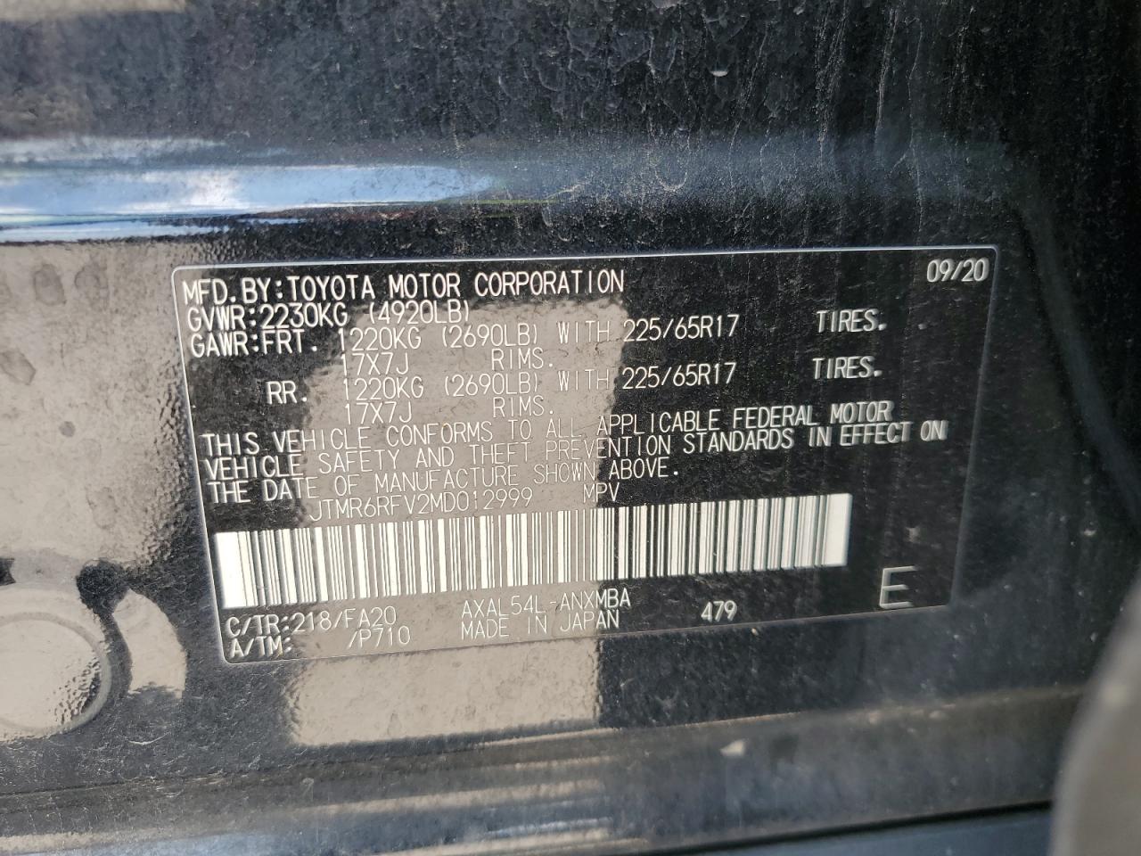 2021 Toyota Rav4 Xle VIN: JTMR6RFV2MD012999 Lot: 64457835