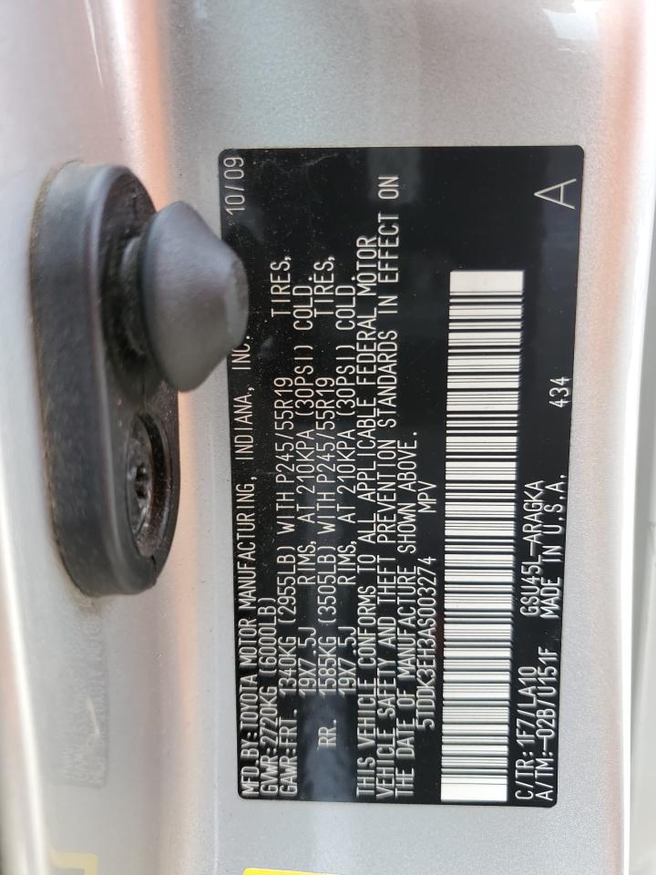 2010 Toyota Highlander Limited VIN: 5TDDK3EH3AS003274 Lot: 63214005