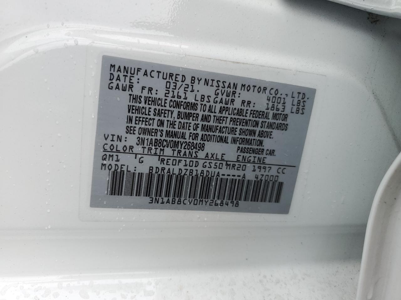 2021 Nissan Sentra Sv VIN: 3N1AB8CV0MY268498 Lot: 64809905