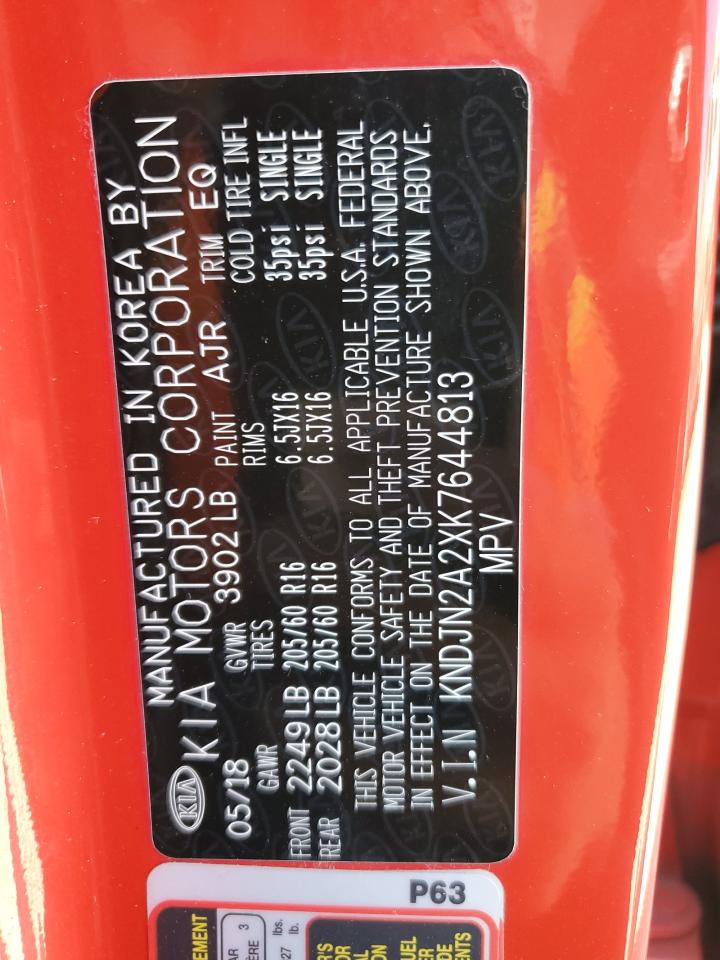 2019 Kia Soul VIN: KNDJN2A2XK7644813 Lot: 64851695