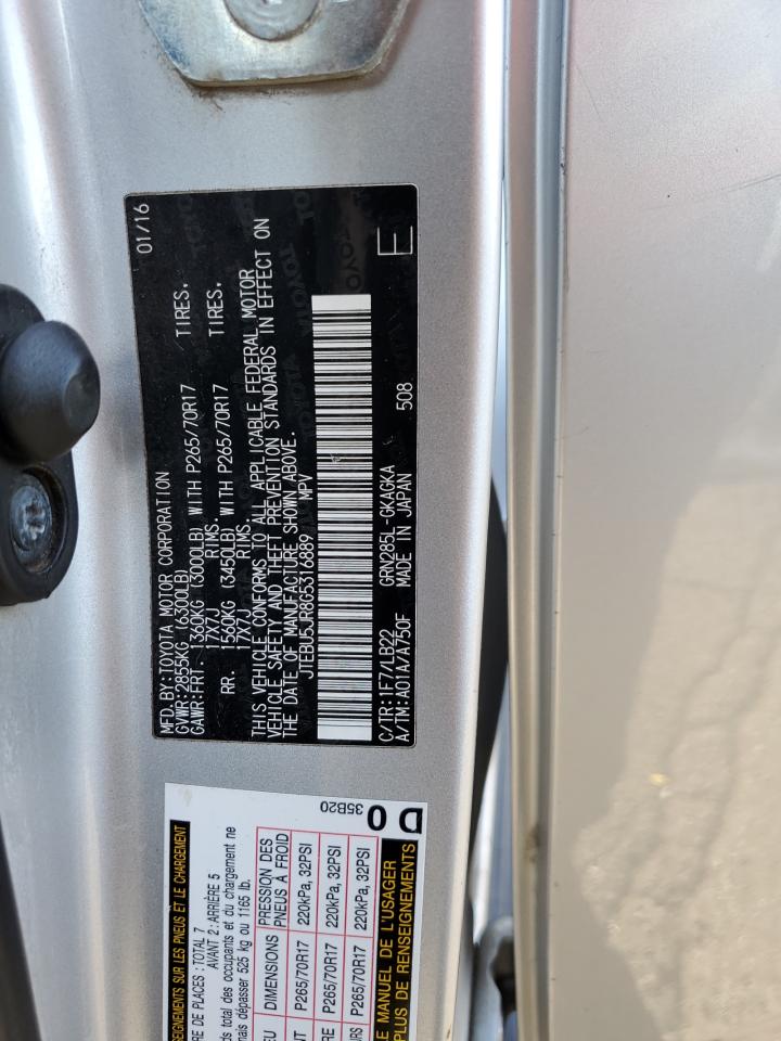 2016 Toyota 4Runner Sr5/Sr5 Premium VIN: JTEBU5JR8G5316889 Lot: 63689485