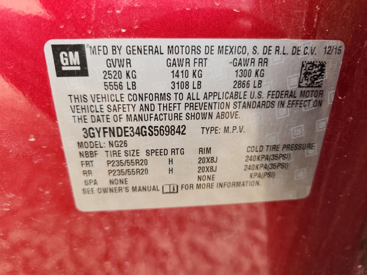 2016 Cadillac Srx Premium Collection VIN: 3GYFNDE34GS569842 Lot: 64111775