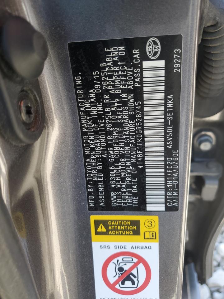 2016 Toyota Camry Le VIN: 4T4BF1FK0GR528745 Lot: 63775245