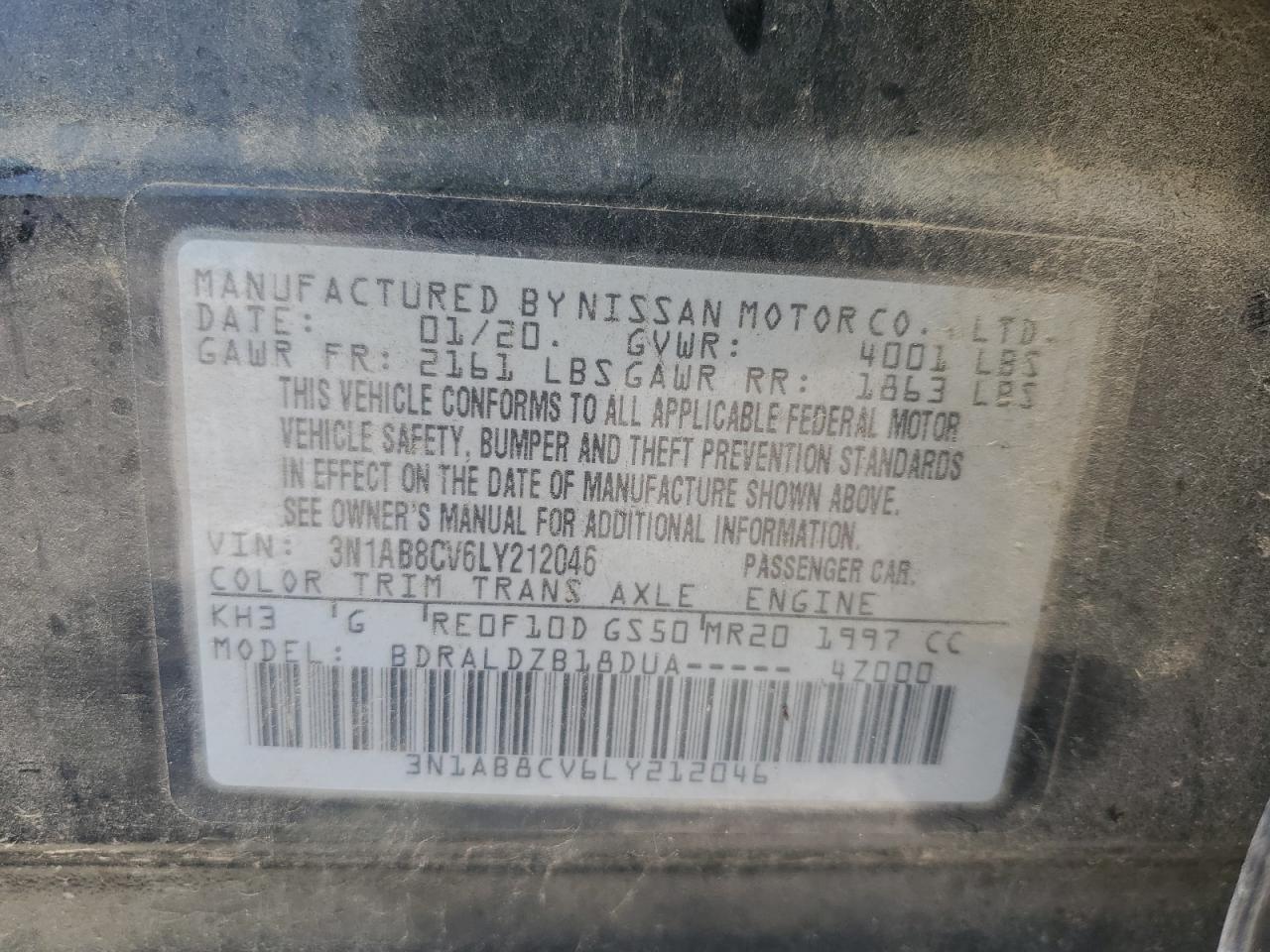 2020 Nissan Sentra Sv VIN: 3N1AB8CV6LY212046 Lot: 65818935