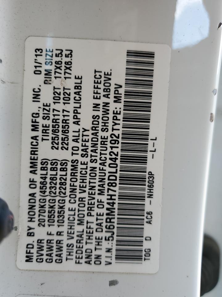 2013 Honda Cr-V Exl VIN: 5J6RM4H78DL042192 Lot: 63137955