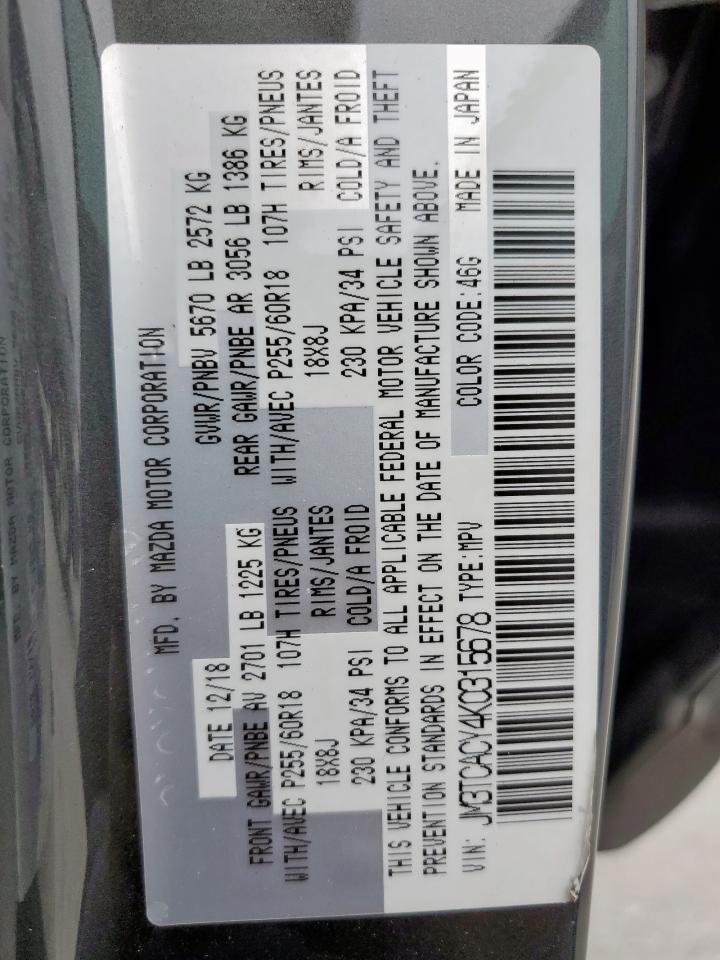 2019 Mazda Cx-9 Touring VIN: JM3TCACY4K0315678 Lot: 63557705