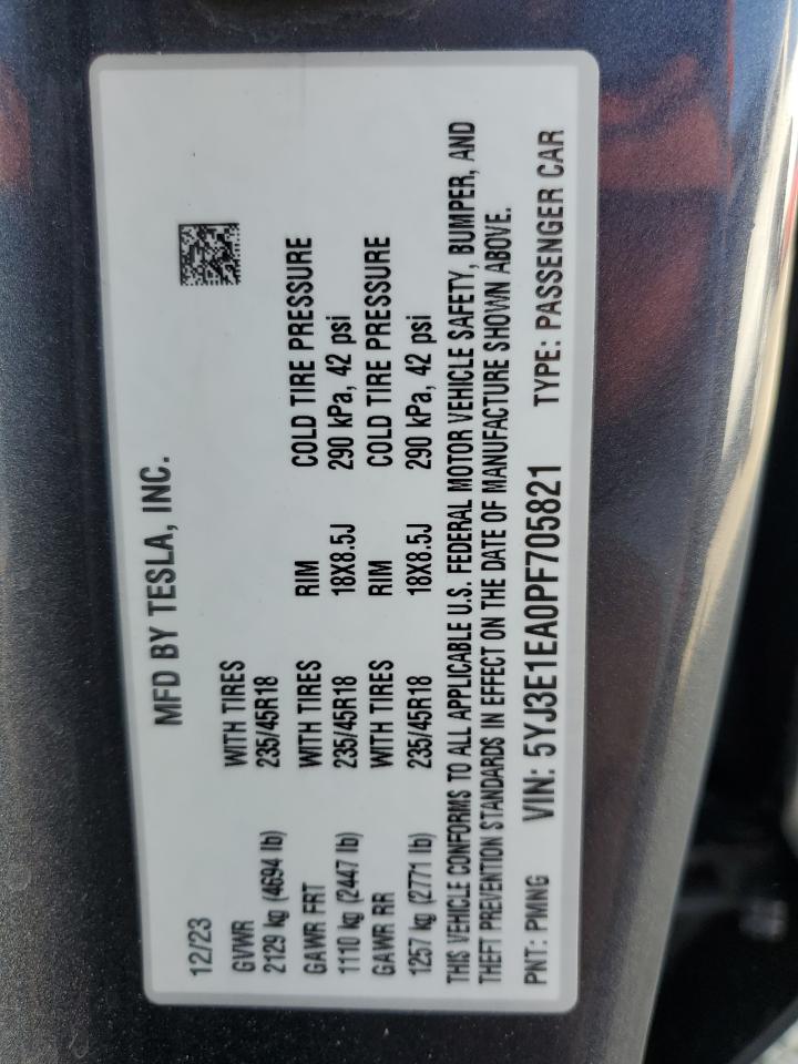 2023 Tesla Model 3 VIN: 5YJ3E1EA0PF705821 Lot: 64657405
