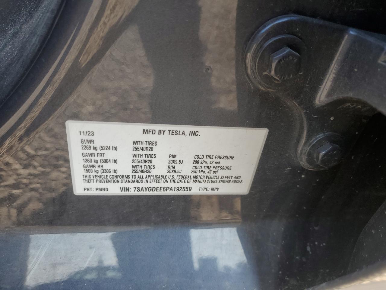 2023 Tesla Model Y VIN: 7SAYGDEE6PA192059 Lot: 61051745