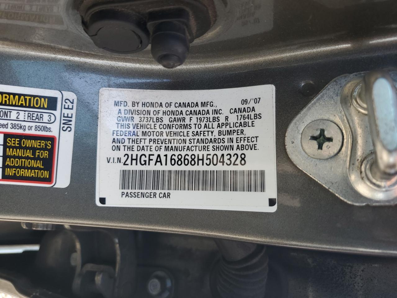 2008 Honda Civic Ex VIN: 2HGFA16868H504328 Lot: 64988195