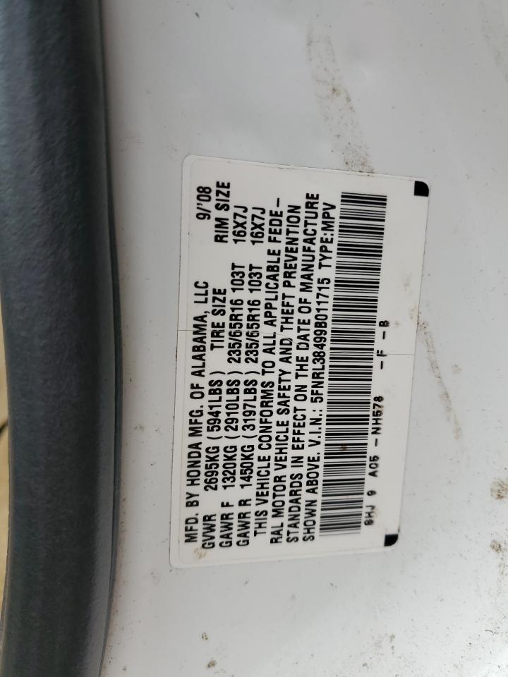 2009 Honda Odyssey Ex VIN: 5FNRL38499B011715 Lot: 64659915