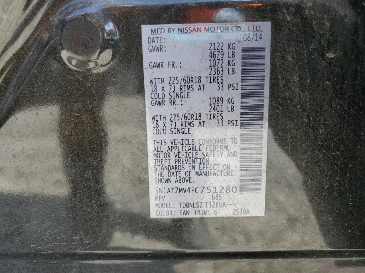 2015 Nissan Rogue S VIN: 5N1AT2MV4FC751280 Lot: 64397675