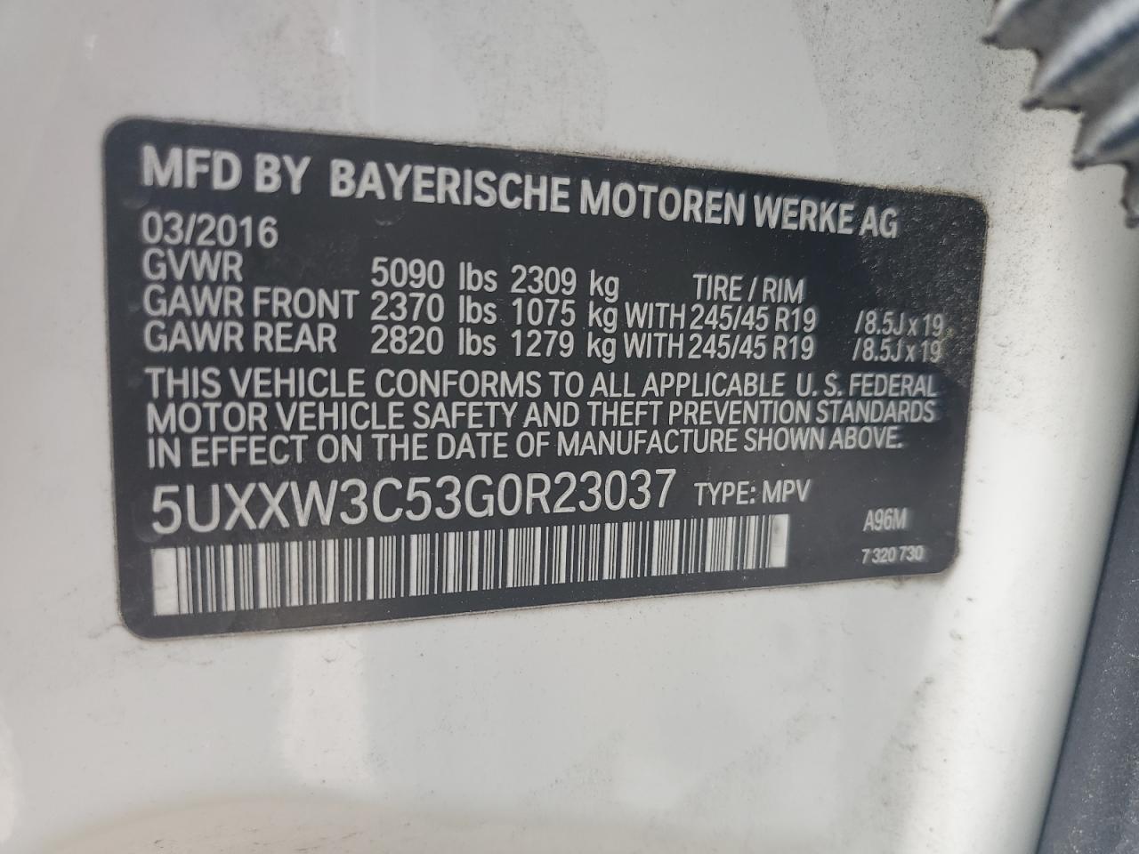 2016 BMW X4 xDrive28I VIN: 5UXXW3C53G0R23037 Lot: 64691045