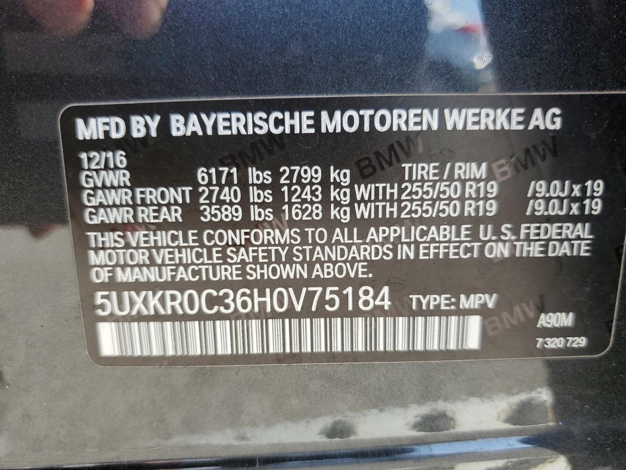 2017 BMW X5 xDrive35I VIN: 5UXKR0C36H0V75184 Lot: 64466515