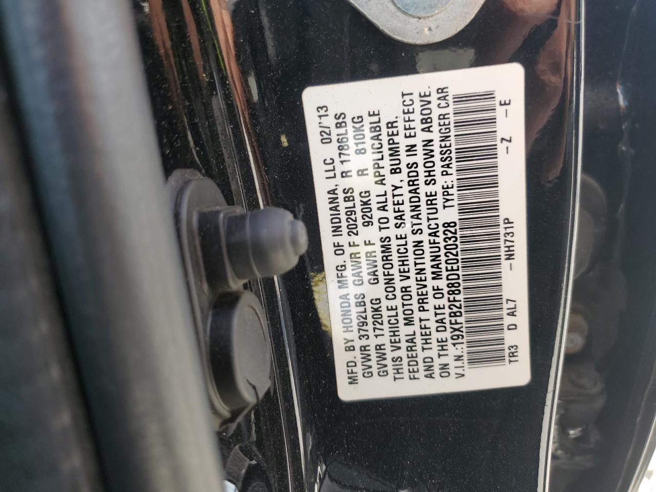 2013 Honda Civic Ex VIN: 19XFB2F88DE020328 Lot: 64569185