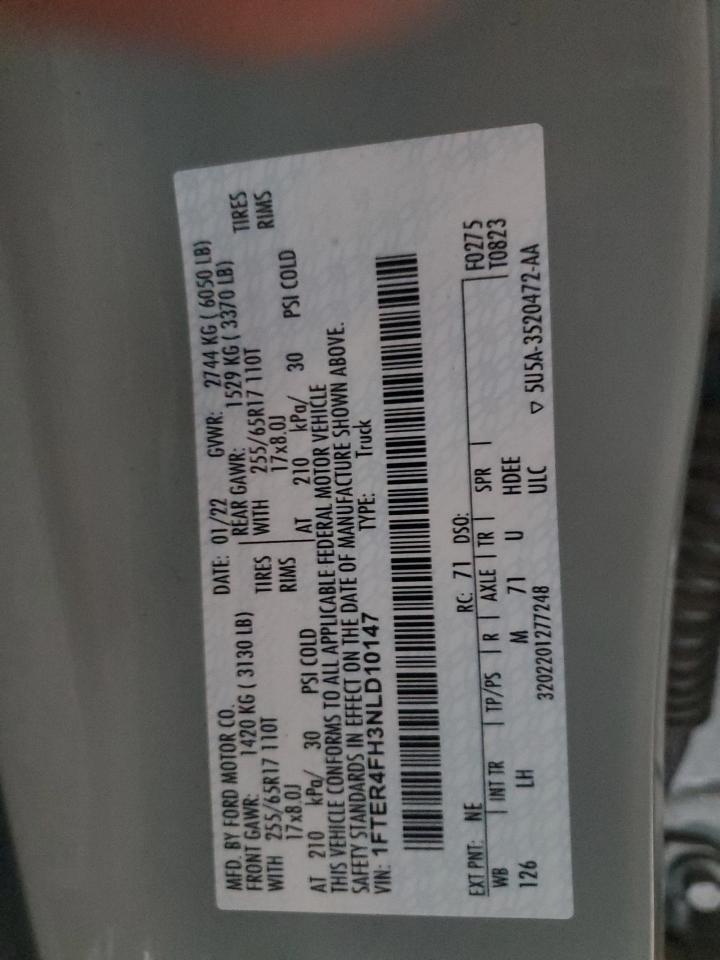 2022 Ford Ranger Xl VIN: 1FTER4FH3NLD10147 Lot: 64246835