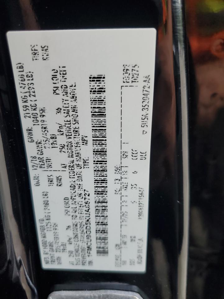 2019 Ford Escape Se VIN: 1FMCU9GD5KUA66727 Lot: 65533965