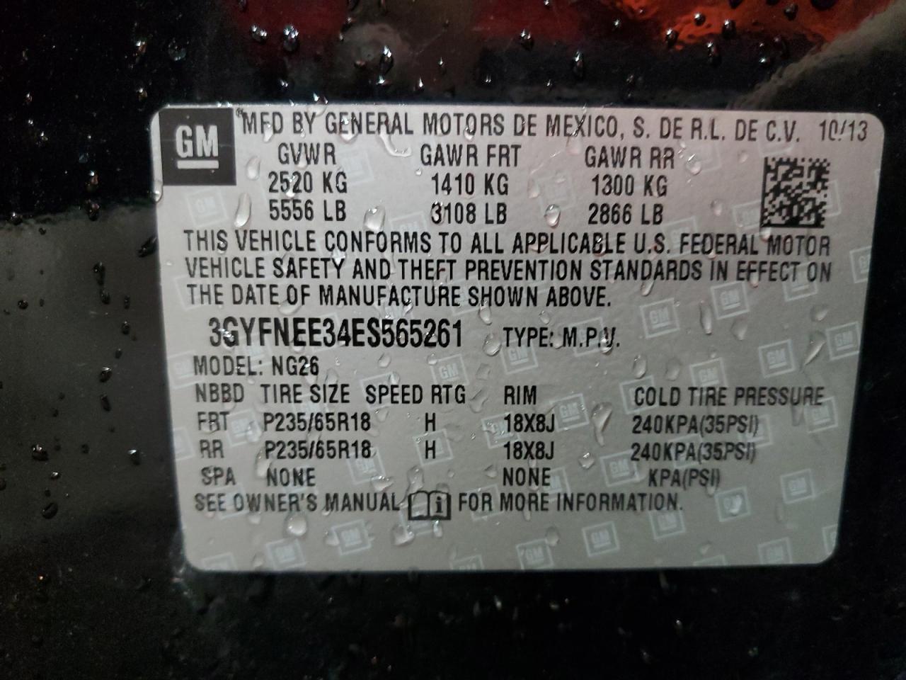 2014 Cadillac Srx Luxury Collection VIN: 3GYFNEE34ES565261 Lot: 66088705