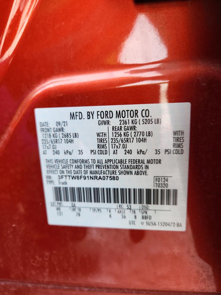 2022 Ford Maverick Xl VIN: 3FTTW8F91NRA07580 Lot: 64796455