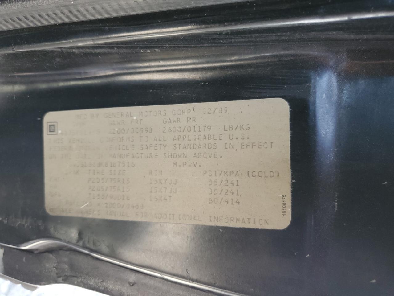 1989 Chevrolet Blazer S10 VIN: 1GNCS18Z8K8187516 Lot: 64419475