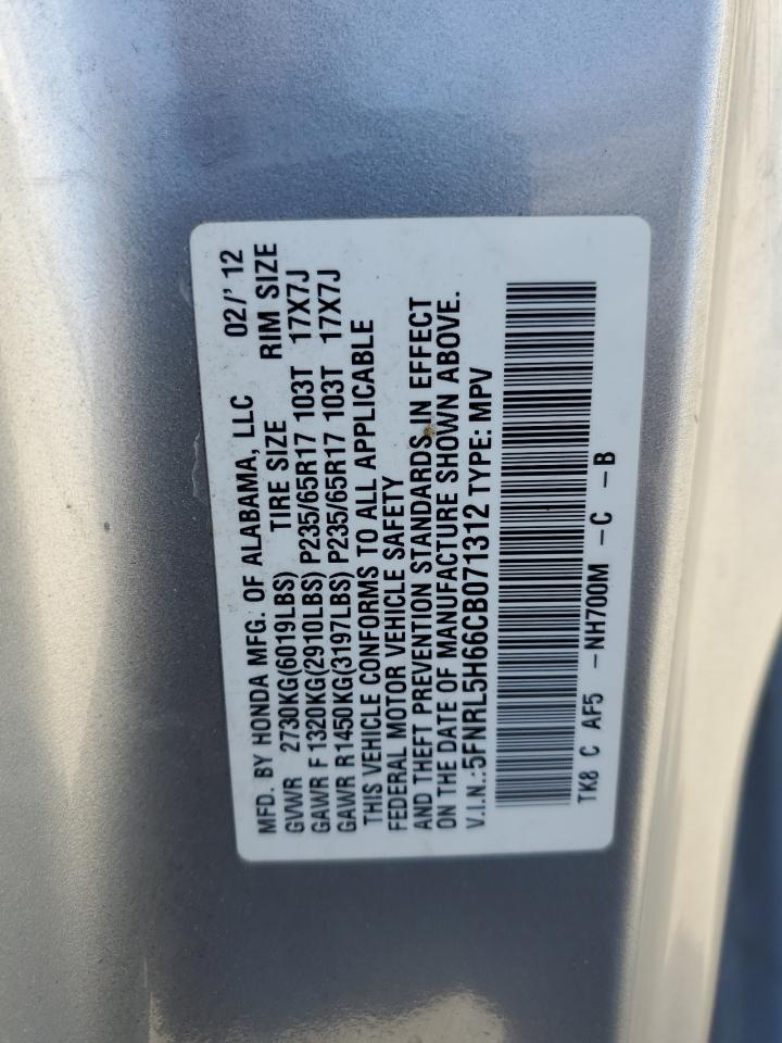 2012 Honda Odyssey Exl VIN: 5FNRL5H66CB071312 Lot: 66372565