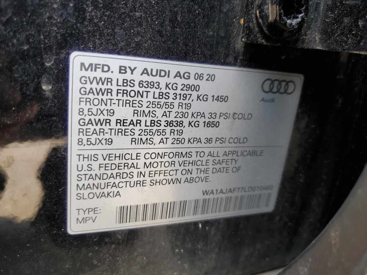 2020 Audi Q7 Premium VIN: WA1AJAF77LD010463 Lot: 64732525