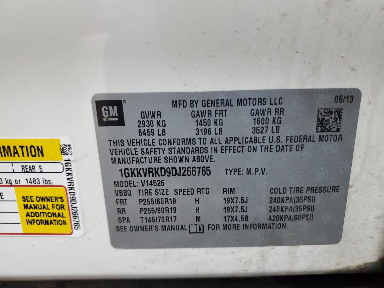 2013 GMC Acadia Slt-1 VIN: 1GKKVRKD9DJ266765 Lot: 64027595