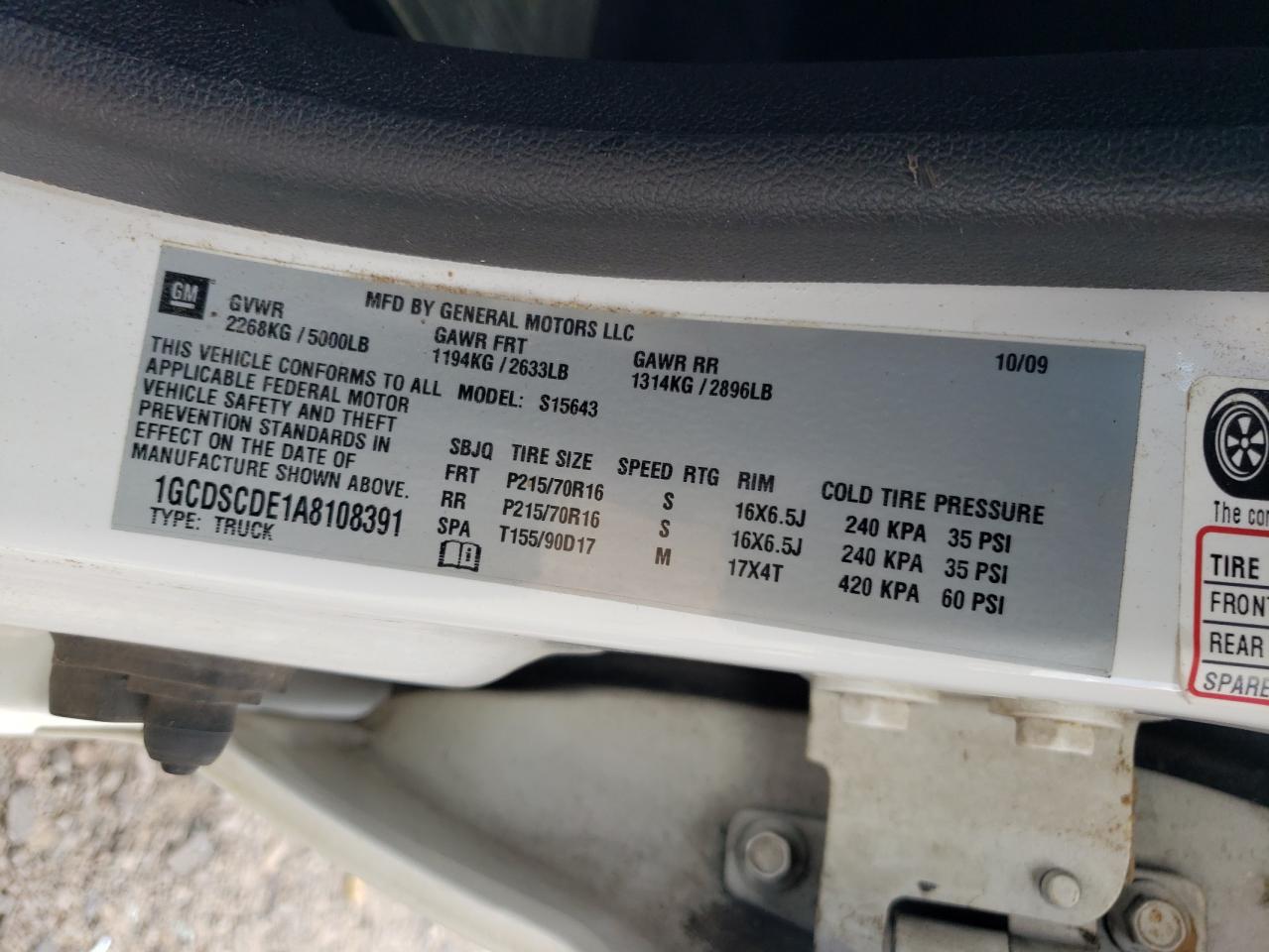 1gcdscde1a8108391 1GCDSCDE1A8108391 2010 Chevrolet Colorado Lt