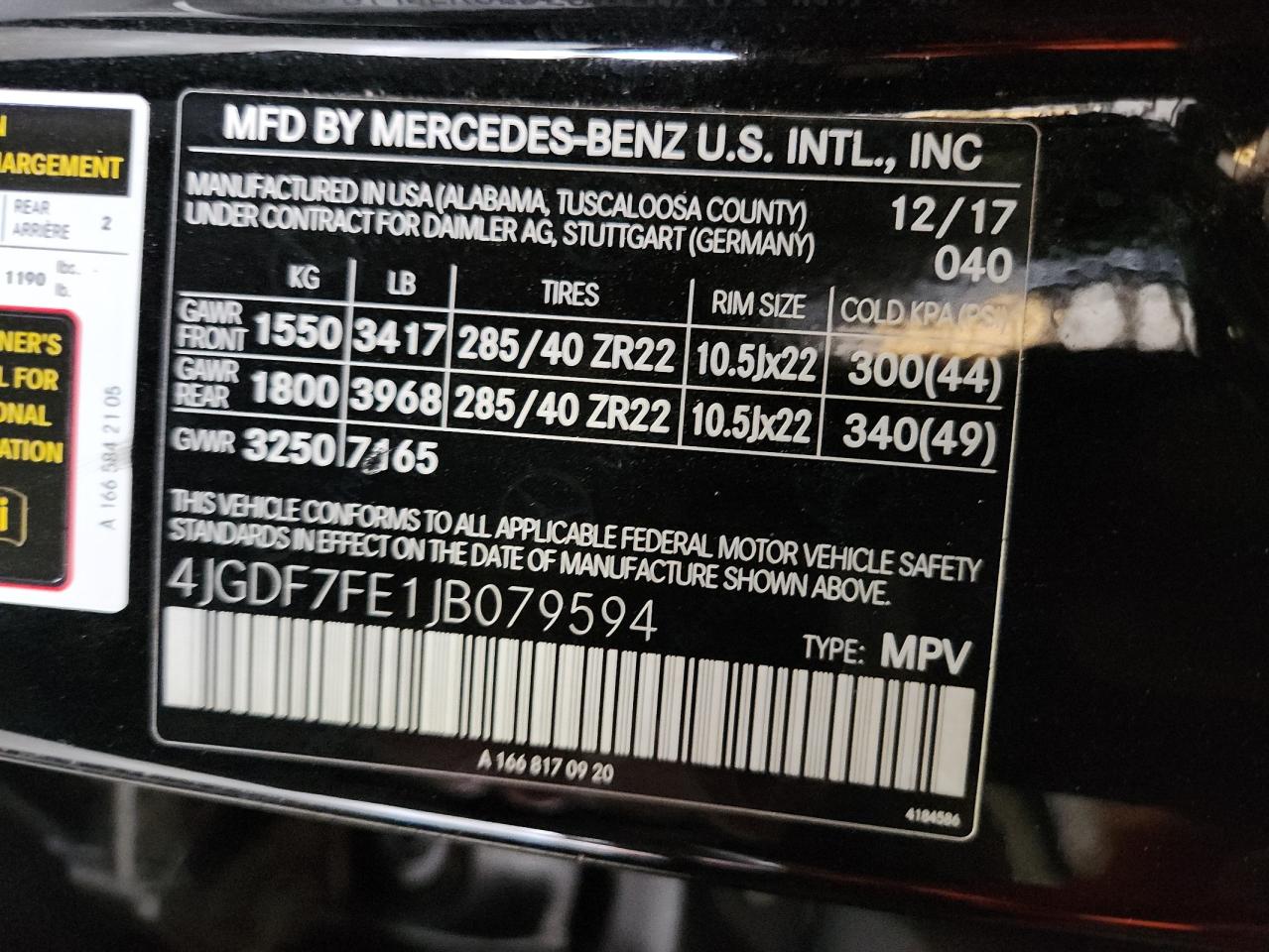 2018 Mercedes-Benz Gls 63 Amg 4Matic VIN: 4JGDF7FE1JB079594 Lot: 64139285