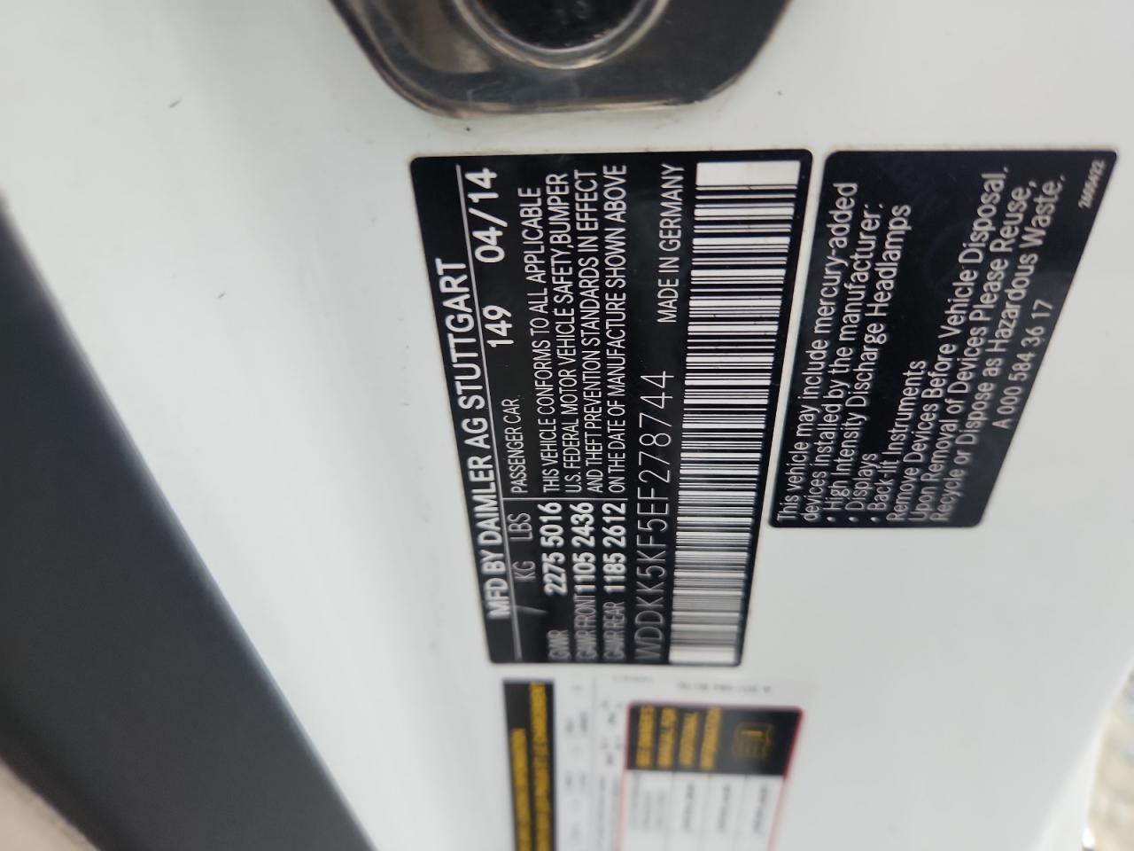 wddkk5kf5ef278744 WDDKK5KF5EF278744 2014 Mercedes-Benz E 350