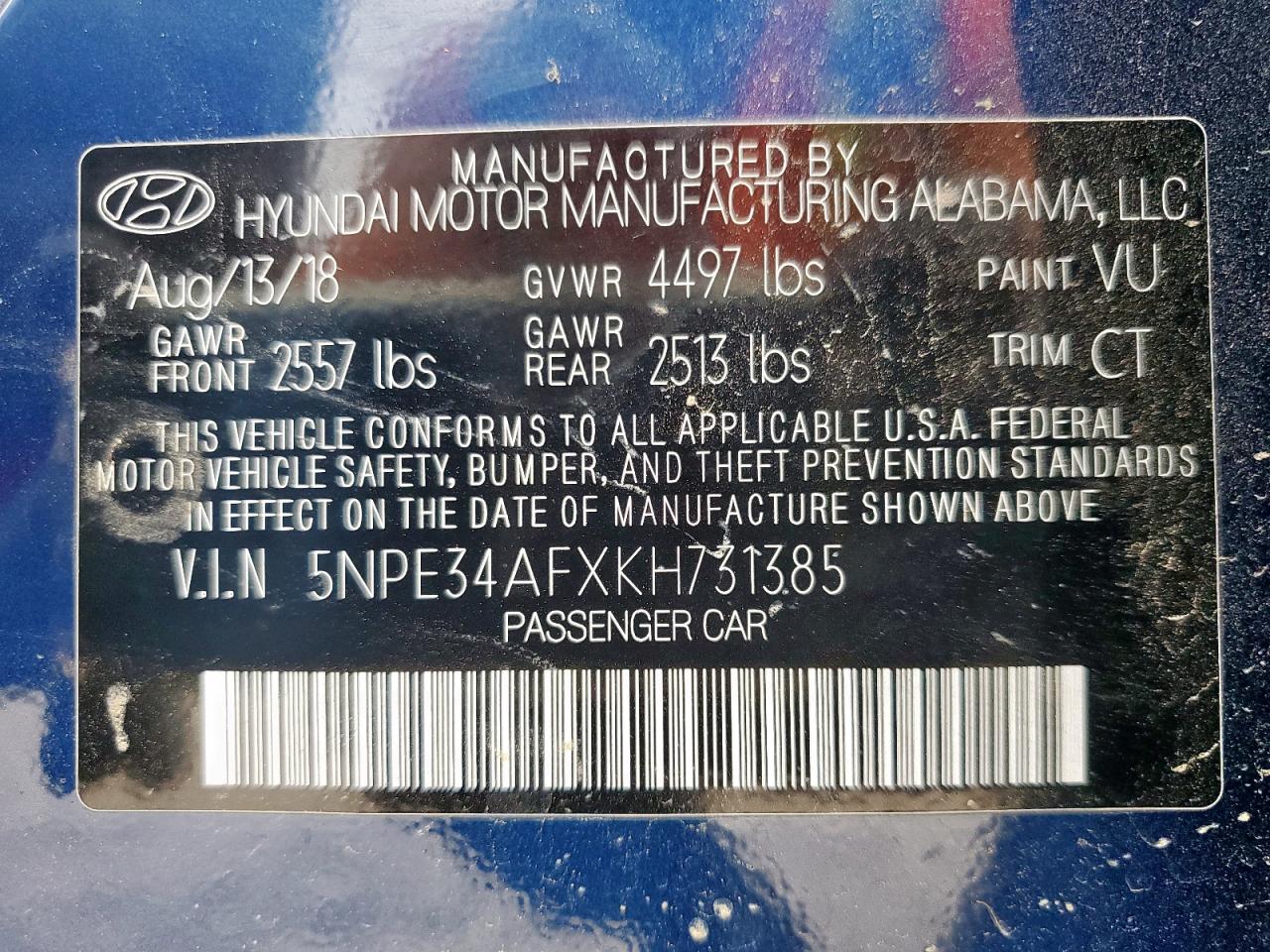 2019 Hyundai Sonata Limited VIN: 5NPE34AFXKH731385 Lot: 65087415
