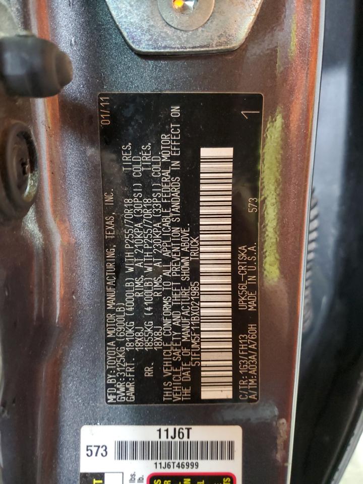 2011 Toyota Tundra Double Cab Sr5 VIN: 5TFUM5F11BX021985 Lot: 66853515