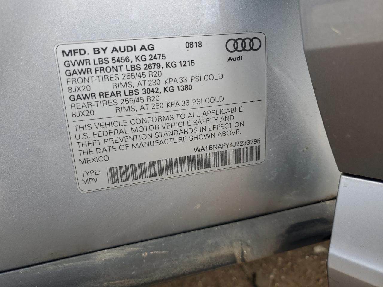 2018 Audi Q5 Premium Plus VIN: WA1BNAFY4J2233795 Lot: 67009735