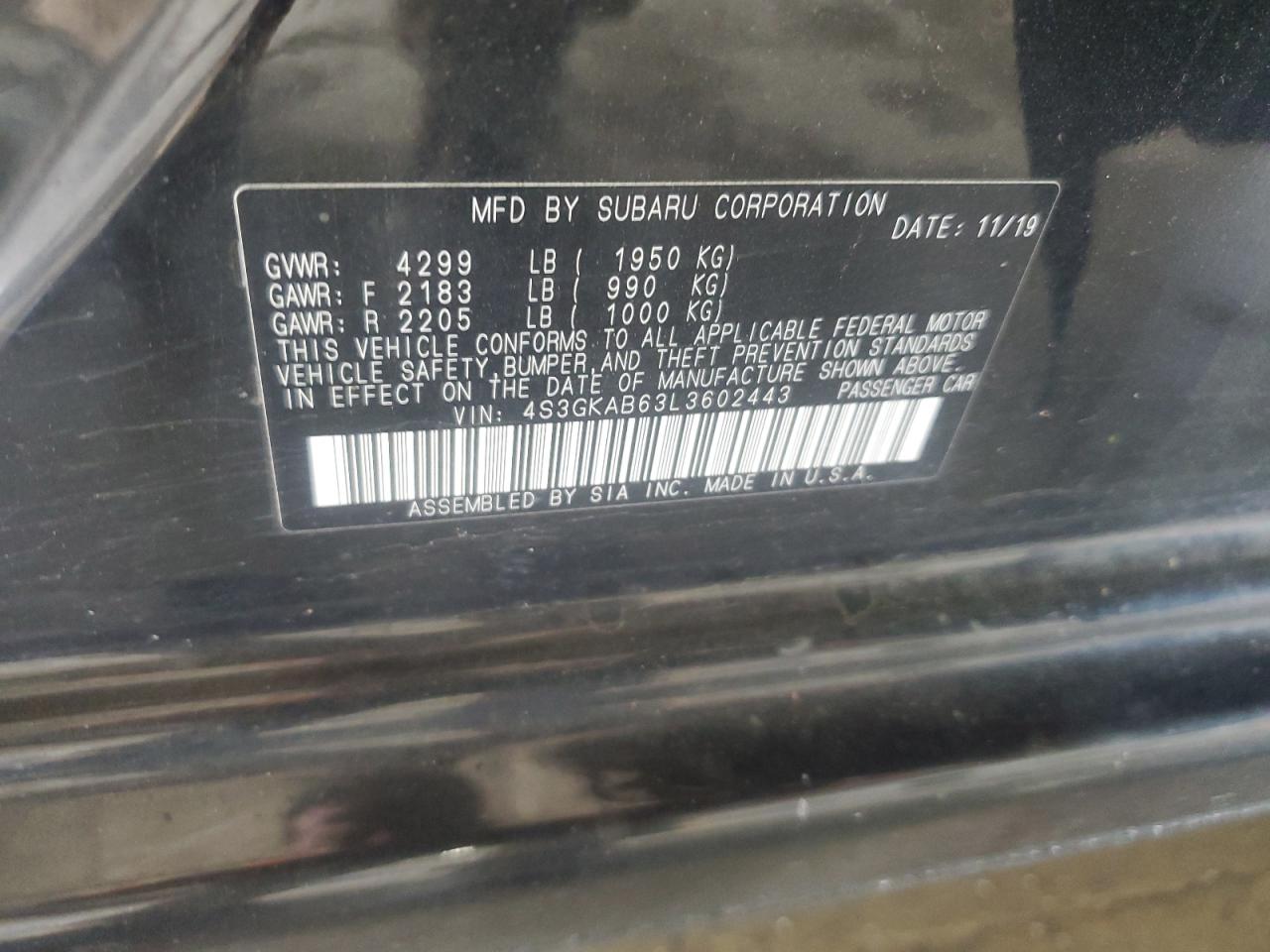 2020 Subaru Impreza VIN: 4S3GKAB63L3602443 Lot: 64409595