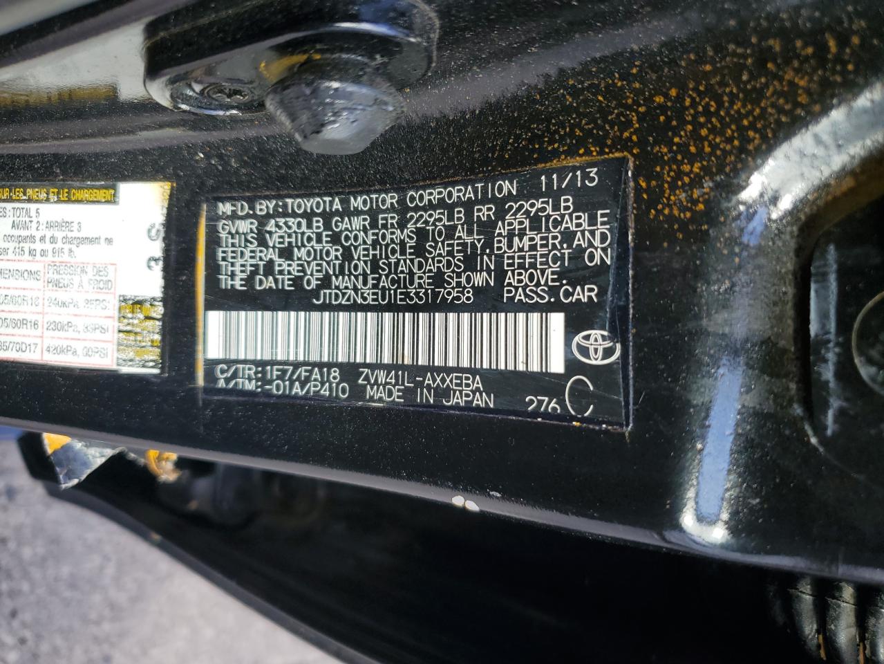 2014 Toyota Prius V VIN: JTDZN3EU1E3317958 Lot: 62790055