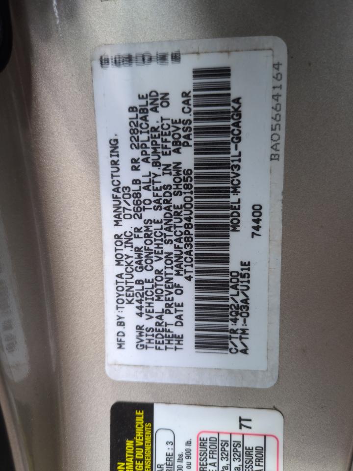 2004 Toyota Camry Solara Se VIN: 4T1CA38P84U001856 Lot: 62854515