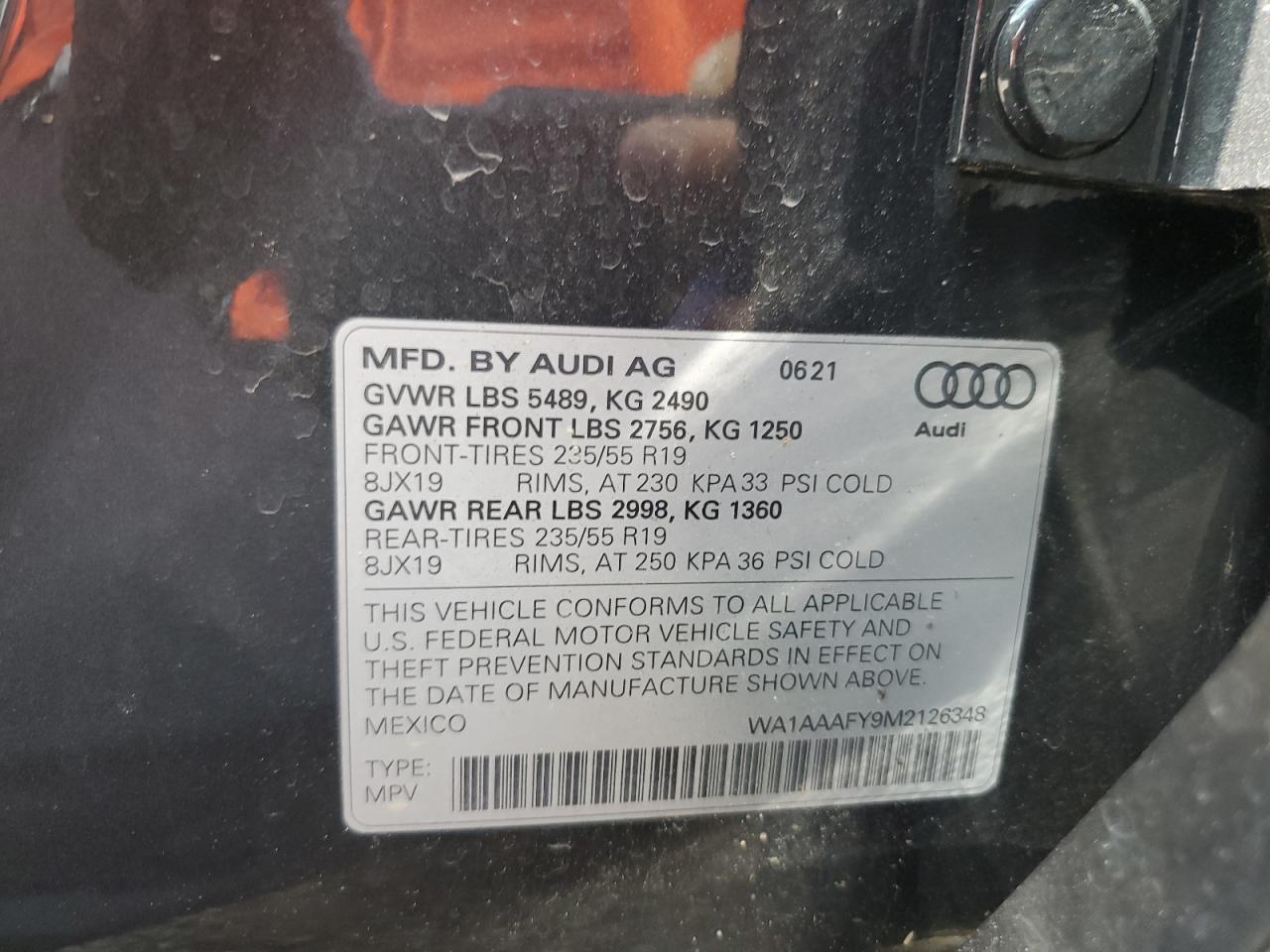 2021 Audi Q5 Premium VIN: WA1AAAFY9M2126348 Lot: 64663015