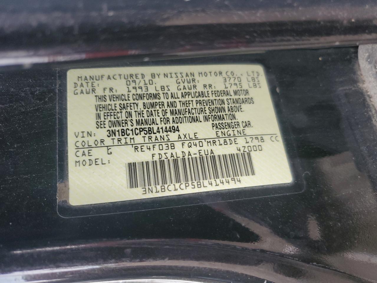 2011 Nissan Versa S VIN: 3N1BC1CP5BL414494 Lot: 64062675