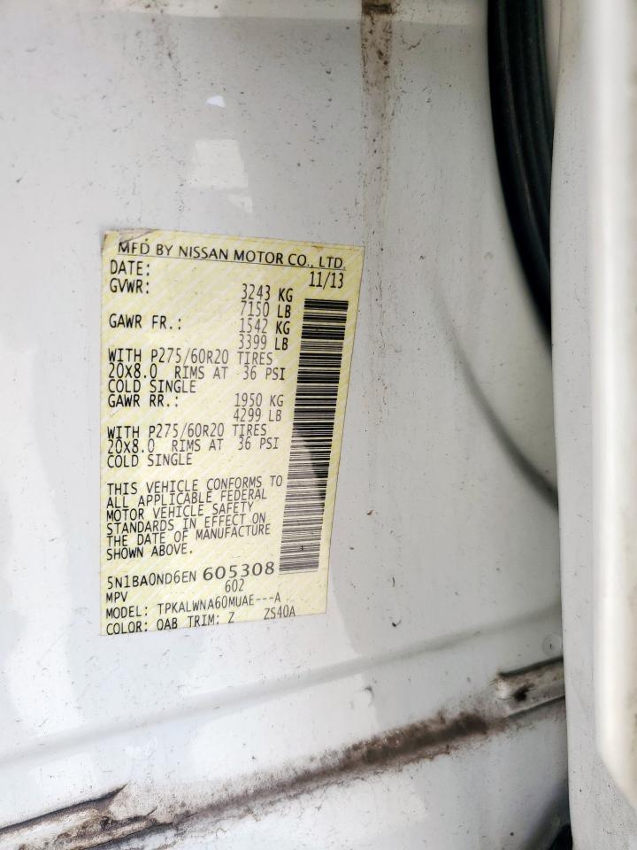 2014 Nissan Armada Sv VIN: 5N1BA0ND6EN605308 Lot: 63086385