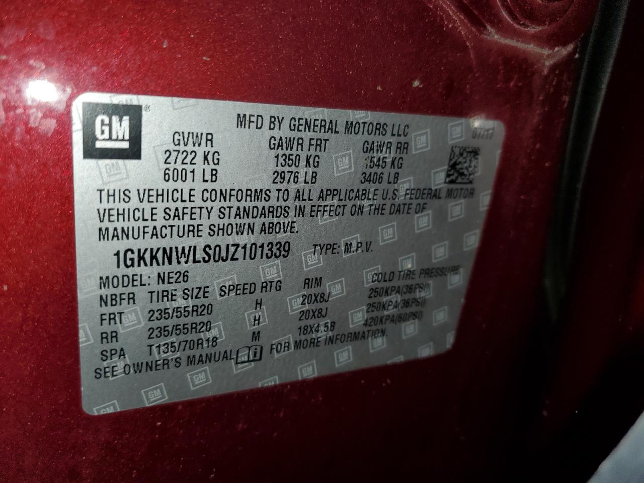 2018 GMC Acadia Slt-2 VIN: 1GKKNWLS0JZ101339 Lot: 65520235