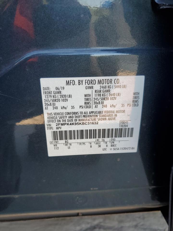 2019 Ford Edge Titanium VIN: 2FMPK4K95KBC31632 Lot: 64760905