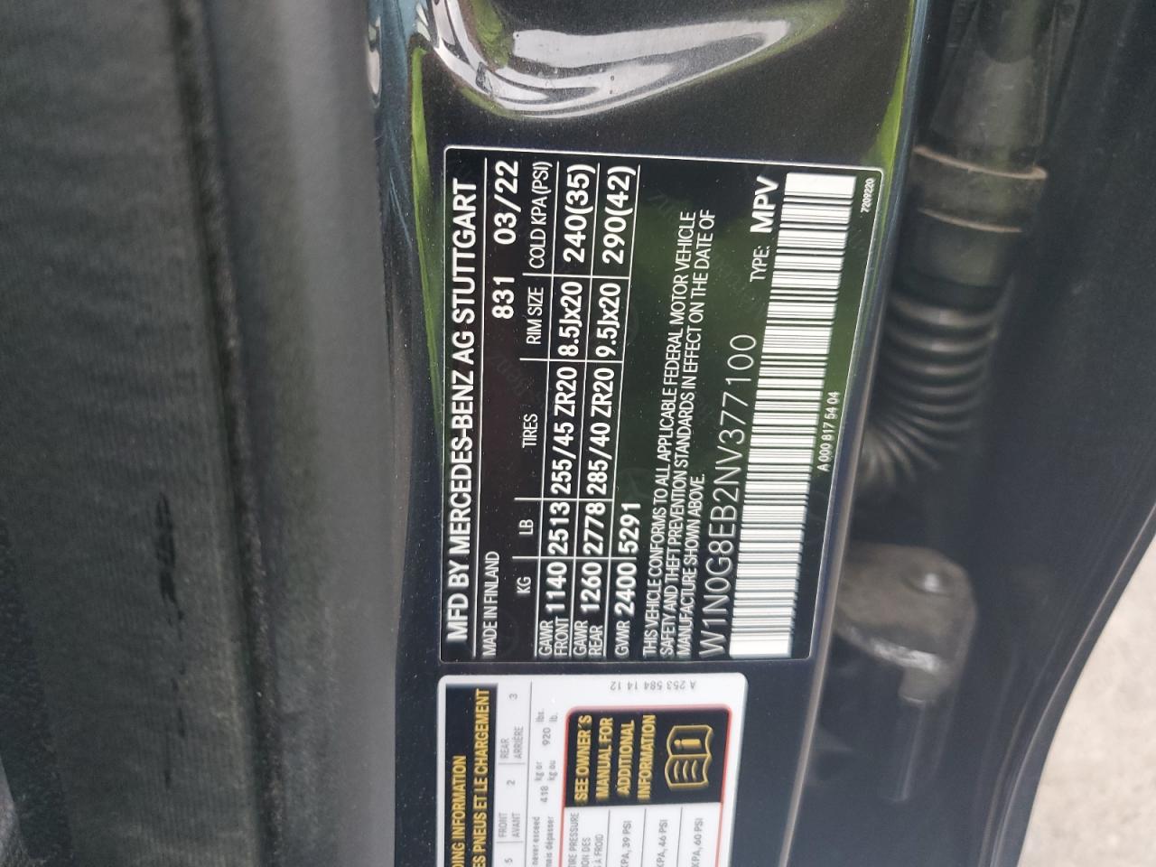 2022 Mercedes-Benz Glc 300 4Matic VIN: W1N0G8EB2NV377100 Lot: 64175805